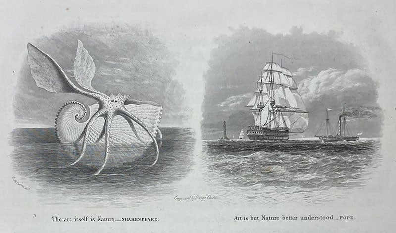Headpiece, engraving after C.M. Curtis, Nautical and Hydraulic Experiments, with Numerous Scientific Miscellanies, by Mark Beaufoy, detail of Preface, page i, vol. 1 (all published), 1834, copy 1 (Linda Hall Library)