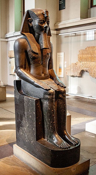 Seated statue of Amenhotep III, granodiorite, British Museum, item EA4, acquired from Henry Salt, 1823 (Wikimedia commons)