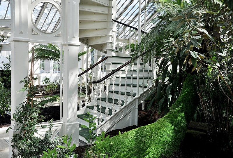Wrought-iron staircase, Temperate House, Kew Gardens, London, after renovation, photograph, 2018 (thespaces.com)