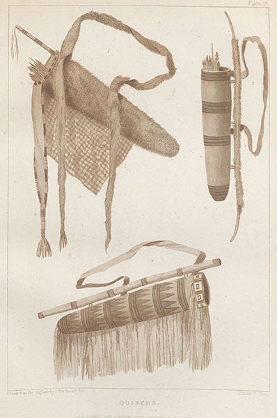 “Quivers,” chromolithograph after watercolors by Seth Eastman, in Indian Tribes of the United States, by Henry Schoolcraft, vol. 3, 1853 (Linda Hall Library)