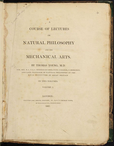 Title page, A Course of Lectures on Natural Philosophy and the Mechanical Arts, vol. 1, 1807, by Thomas Young (Linda Hall Library)