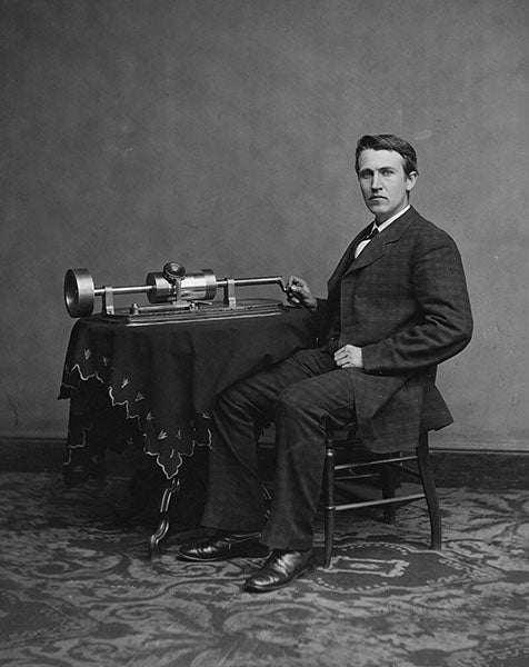 Portrait of Thomas Edison, with his second phonograph model, photograph by L.C. Handy, 1877, Library of Congress (Wikimedia.com)