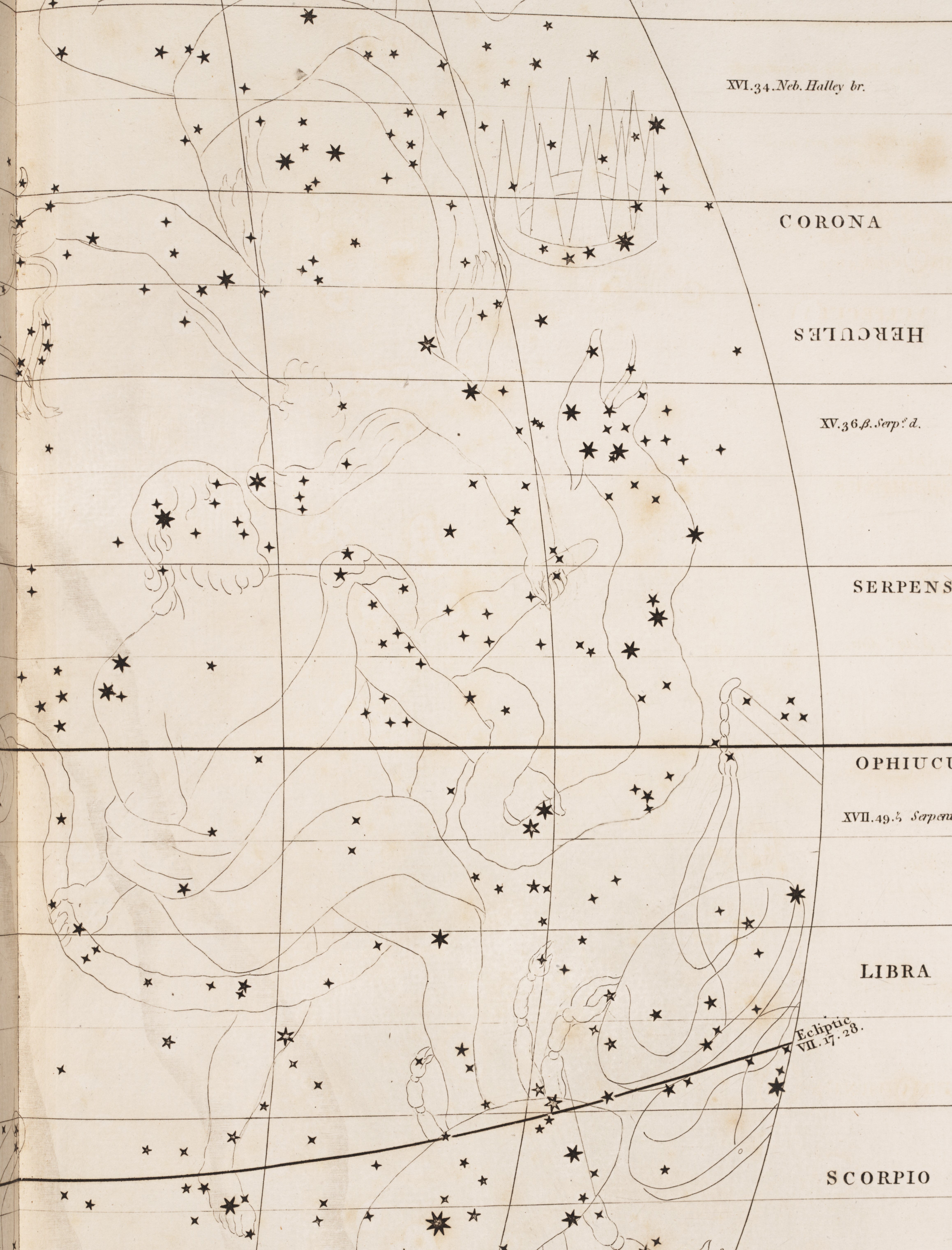 Ophiuchus and Hercules. Image source: Wollaston, Francis. A Portraiture of the Heavens. London: Printed for J. Cary, 1811, pl. 4.