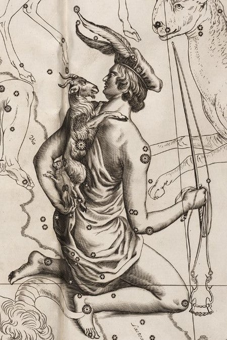 Auriga by Johannes. Image source: Hevelius, Johannes. Firmamentum Sobiescianum sive Uranographia. Gdansk, 1690.