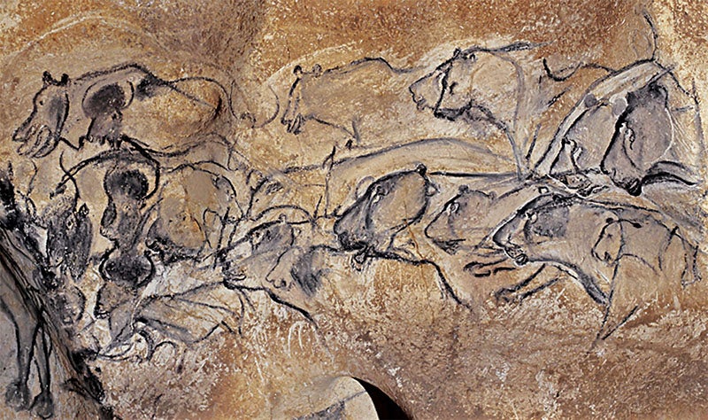 Panel of the Big Lions, Chauvet Cave, Ardeche, France (donsmaps.com)