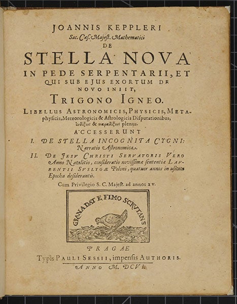 Title page of Johannes Kepler, De stella nova, 1606 (Linda Hall Library)