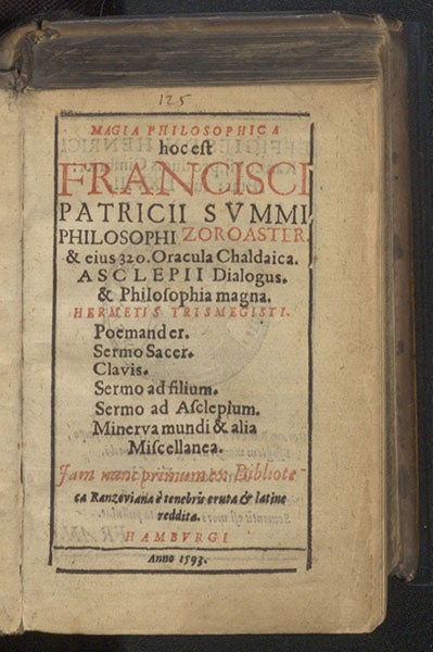 Title page, <i>Magia philosophica</i>, by Francesco Patrizi, 1593 (Linda Hall Library)