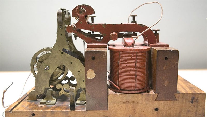 The original telegraph register, built by Alfred Vail, that received the first long-distance telegraph message in 1844, Cornell University (ithacajournal.com)