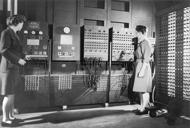 ENIAC, with two of the women programmers, Jean Jennings Bartik (left) and Frances Bilas, photograph, ca 1946 (Wikipedia)