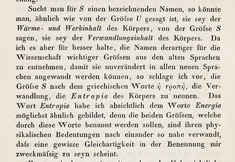 Coining the word entropy, Clausius paper, Annalen der Physik, 1865 (Linda Hall Library)