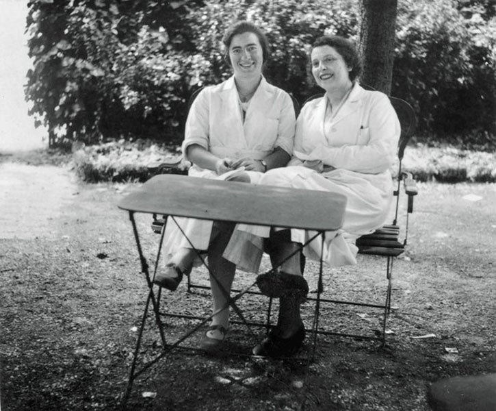Marguerite Perey (left) and her colleague Sonia Cotelle, photograph, Paris, 1930 (New York Times)