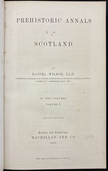 Title page, Prehistoric Annals of Scotland, by Daniel Wilson, vol. 1, 1863 (Linda Hall Library)