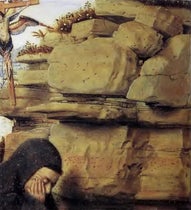 Detail of limestone formation, Saint Francis of Assisi Receiving the Stigmata, by Jan van Eyck, ca 1430, Philadelphia Museum of Art (Wikimedia commons)