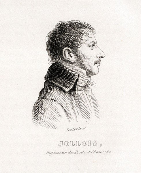 Portrait of Jean-Baptiste Prosper Jollois, engraving after sketch by Andre Dutertre, in Louis Reybaud, Histoire de l’expédition française en Égypte, vol. 7, 1830-36 (Linda Hall Library)