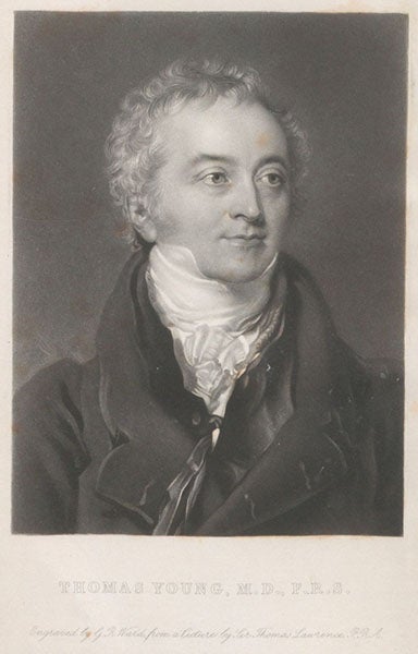Portrait of Thomas Young, engraved frontispiece after a painting by Thomas Lawrence, Life of Thomas Young, by George Peacock, 1855 (Linda Hall Library)