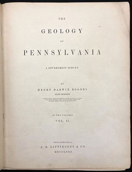 Title page of volume 2, The Geology of Pennsylvania; a Government Survey, by Henry Darwin Rogers, 1858 (Linda Hall Library)