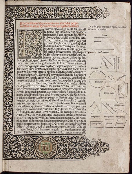 First page of the first printed edition of Euclid’s Elements, by Erhard Ratdolt, 1482 (Linda Hall Library)