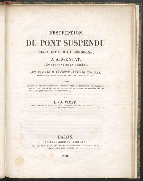 Title page, Description du pont suspendu: construit sur la Dordogne a Argentat, by Louis Vicat, 1830 (Linda Hall Library)