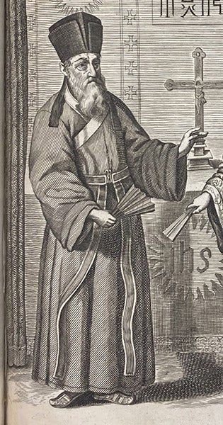 Portrait of Matteo Ricci, detail from a larger engraving, China monumentis… illustrata, by Athanasius Kircher, p. 114, 1667 (Linda Hall Library)