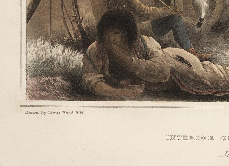 Signature of Robert Hood, detail of engraving, Narrative of a Journey to the Shores of the Polar Sea, in the Years 1819, 20, 21, and 22, by John Franklin, p. 169, 1823 (The Linda Hall)