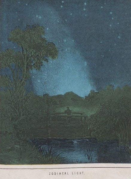 The zodiacal light, detail of a colored engraving, Ormsby MacKnight Mitchel, Planetary and Stellar Worlds, 1861 (Linda Hall Library)