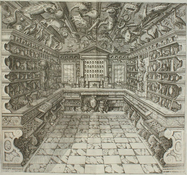 The museum of Francesco Calzolari, folded engraved frontispiece to Musaeum Franc. Calceolarii, by Benedicto Ceruto and Andrea Chiocco, 1622 (Linda Hall Library)