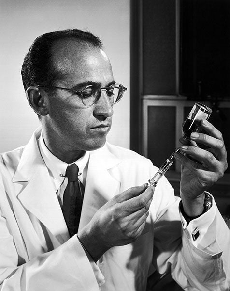 Jonas Salk in the lab, undated and unattributed photograph (findagrave.com)