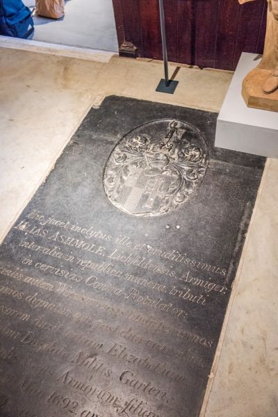 Gravestone slab for Elias Ashmole, Saint Mary’s Church, Lambeth, now the Garden Museum (britainexpress.com)
