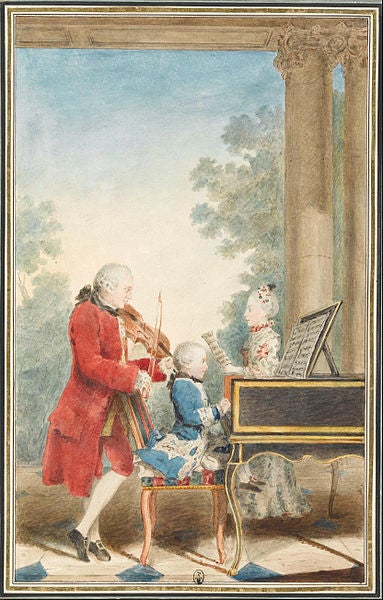 Mozart family in concert, pastel by Carmontelle, 1763 (Condé Museum)