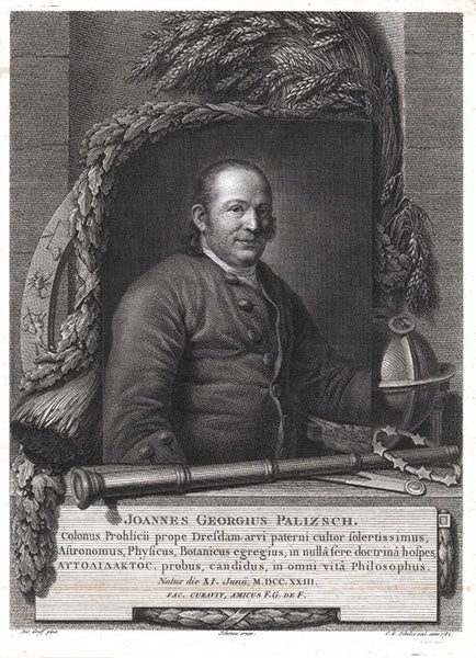 Portrait of Georg Palitzsch, engraving, providing his birthdate of June 11, 1723 (Wikimedia commons)