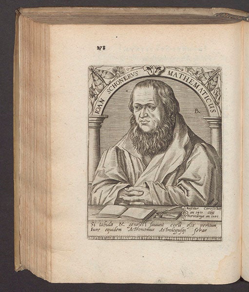 Portrait of Johann Schöner, engraving by Theodore de Bry, from J.J. Boissard, <i>Icones quinquaginta virorum illustrium</i>, 1597-99 (Linda Hall Library)