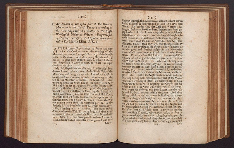 "An Account of the upper part of the Burning Mountain in the Isle of Ternata…”, letter from Witsen, Philosophical Transactions of the Royal Society of London, 1695 (Linda Hall Library)