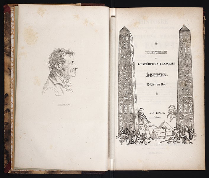 Title page of vol. 6, with engraved portrait of Domenique-Vivant Denon, by André Dutertre, as a frontispiece, Histoire scientifique et militaire de l'expédition française en Egypte, by Louis Reybaud, text vol. 6, 1830-36 (Linda Hall Library)