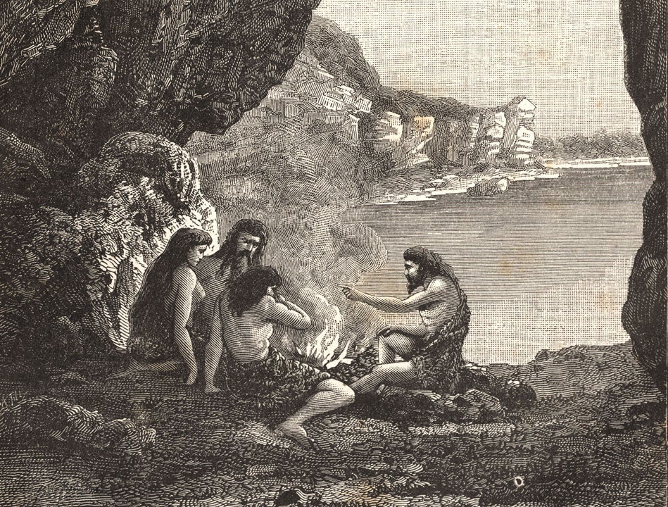 Detail of early humans. Image source: Du Cleuziou, Henri. La creation de l'homme et les premiers ages de humanite. Paris: Marpon and Flammarion, 1887, p. 9.