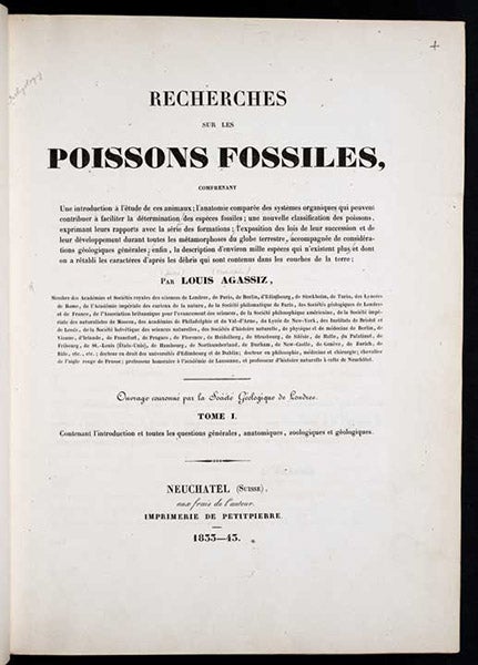 Title page, Recherches sur les poissons fossils, by Louis Agassiz (Linda Hall Library)