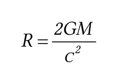 The Schwarzschild radius “R” for an object of mass “M”, where “G” is the gravitational constant and “c” is the speed of light (perthobservatory.com)