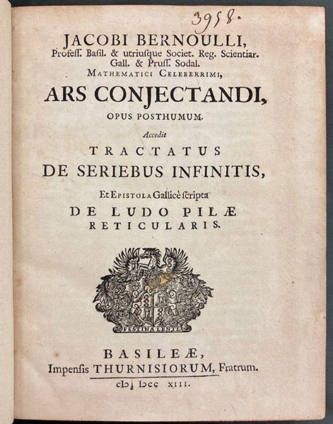 Title page of Ars conjectandi, by Jacob Bernoulli, 1713 (Linda Hall Library)