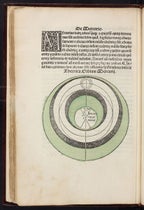 Planetary model for Mercury, hand-colored woodcut, Sphaera mundi, by Johannes de Sacobosco, 1482 (Linda Hall Library)