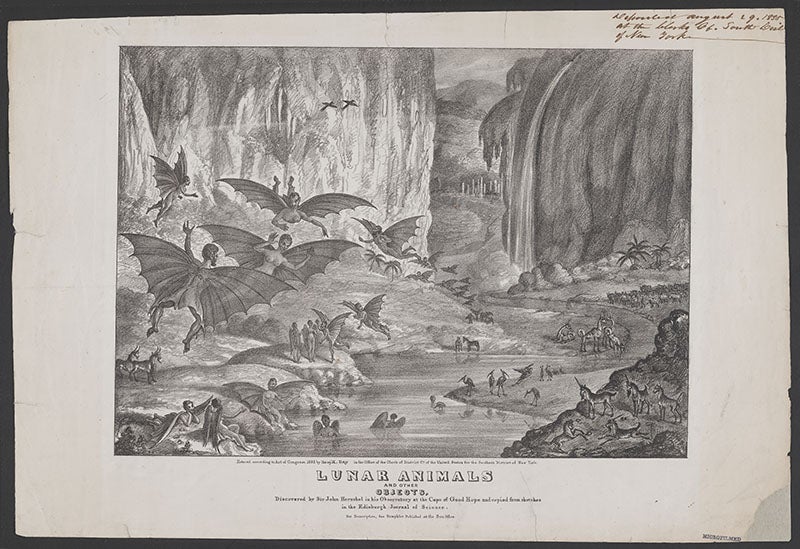 “Lunar animals,” lithograph issued and sold separately by the New York Sun, 1835, Library of Congress (loc.gov)