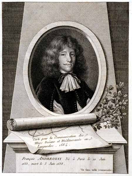 Portrait of François Andreossy (1633-1688). Image source: Andréossy, Antonie-François. Histoire du Canal du Midi, ou Canal de Languedoc. Nouvelle éd. Paris: Impr. de Crapelet, 1804.