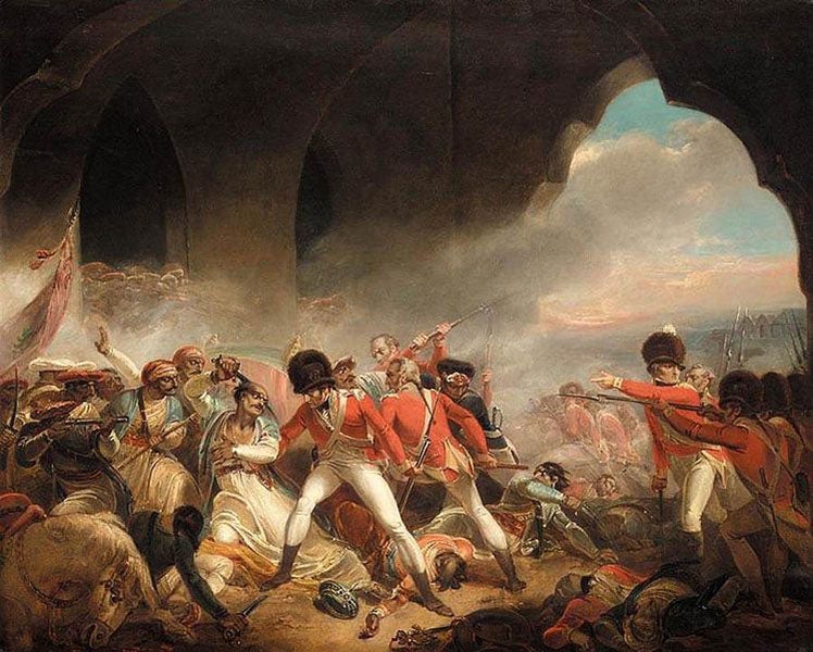 "The Last Effort and Fall of Tippoo Sultaun," painting by Henry Singleton, ca1800 (Sotheby’s com via Wikimedia commons)