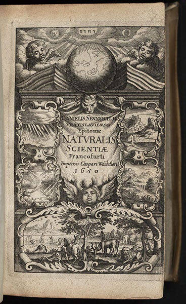 Engraved title page, Epitome naturalis scientiae, by Daniel Sennert, Frankfurt, 1650 (Linda Hall Library)