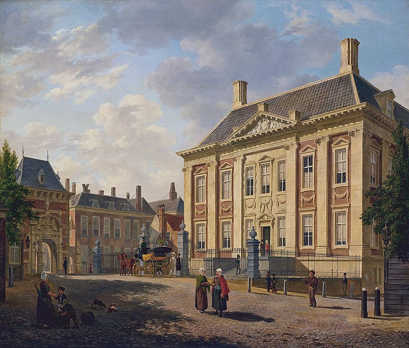 The Mauritshuis in The Hague, former residence of Johan Maurits of Nassau, now a museum, and the repository for the papers of Pieter Vogelsvormer; oil on panel, Rijksmuseum, Amsterdam (Wikimedia commons)