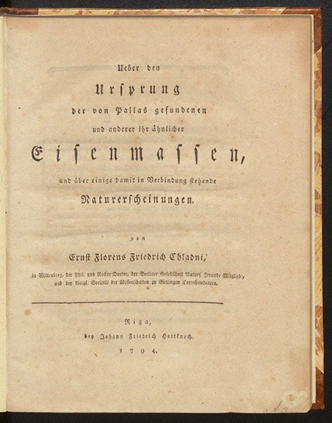 Title page, Über den Ursprung der von Pallas gefundenen, by Ernst Chladni, 1794 (Linda Hall Library)
