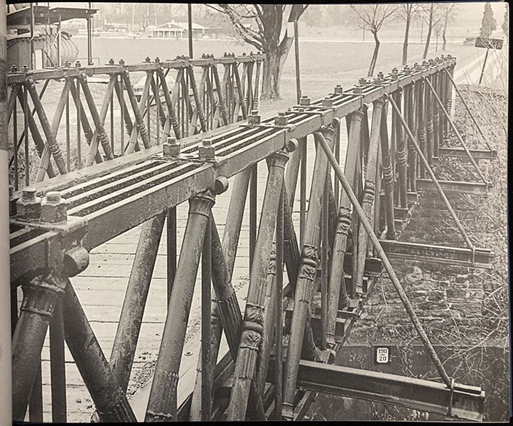 Detail of Egyptian Revival motifs on the Reading-Halls Station Bridge, Muncy, Pennsylvania, ca 1846, photograph in Landmark American Bridges, by Eric DeLony, American Society of Civil Engineers, p. 25, 1993 (Linda Hall Library)
