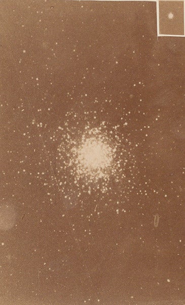 The great globular cluster of stars in Hercules, photographed by the Henry brothers at the Paris Observatory, 1886, in La photographie astronomique a l'Observatoire de Paris et la Carte du Ciel, by Ernest Mouchez, 1887 (Linda Hall Library)