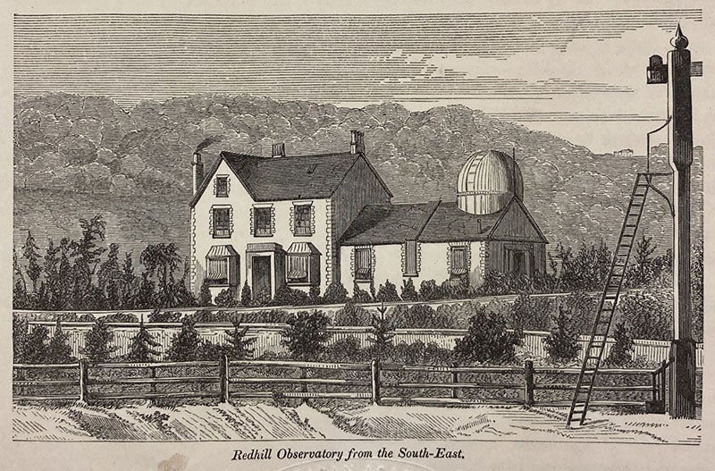 View of Richard Carrington’s Observatory at Redhill, Surrey, title-page vignette of his A catalogue of 3735 circumpolar stars observed at Redhill, 1857 (Linda Hall Library)
