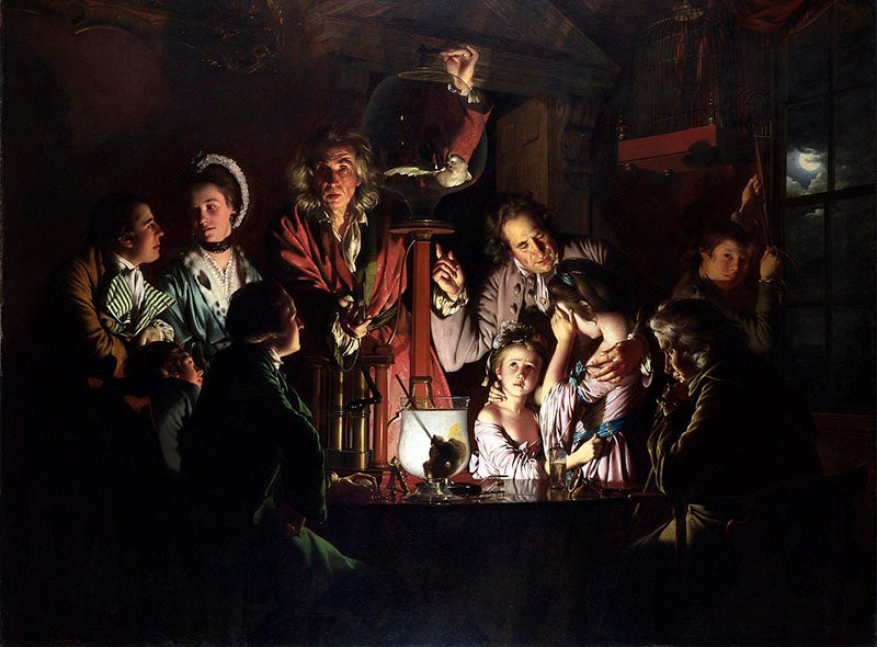 <i>Experiment on a Bird in an Air Pump</i>, oil painting, by Joseph Wright, 1768, National Gallery, London (Wikimedia commons)