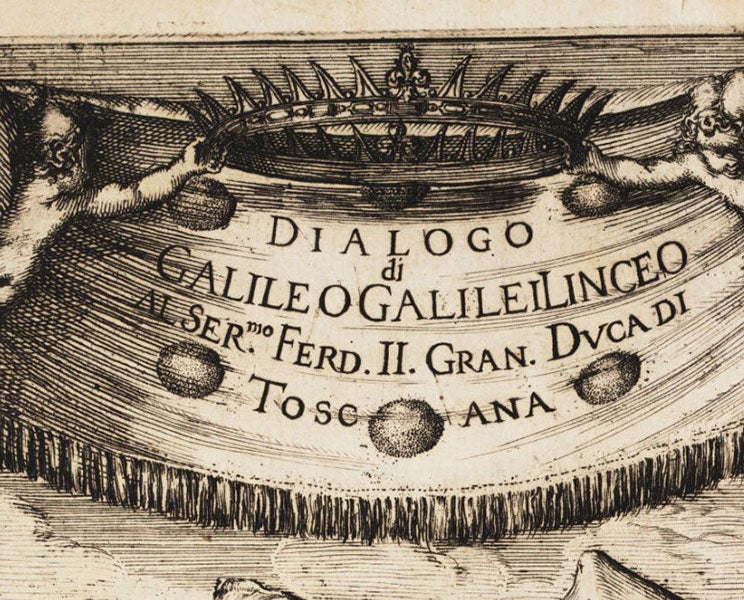 The Medici crest, detail of top of frontispiece to Galileo’s Dialogo (second image, 1632(Linda Hall Library)
