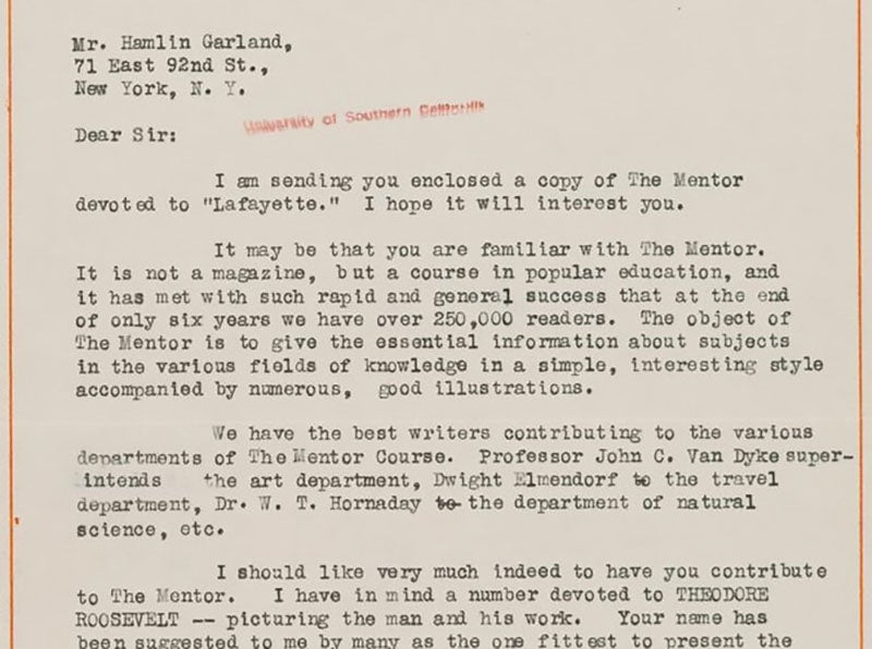 Detail of seventh image, William D. Moffat describing The Mentor in a letter (digitallibrary.usc.edu)